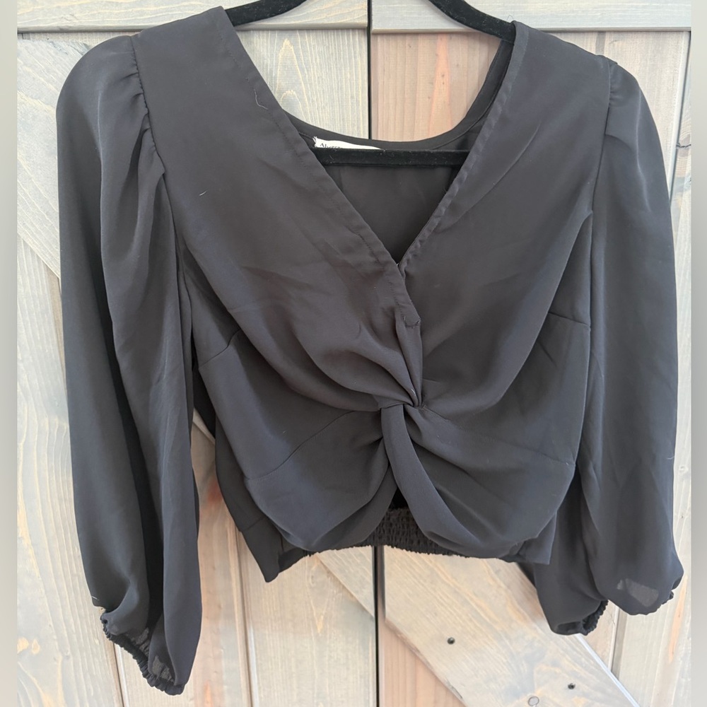 Abercrombie & Fitch Black Knot Crop Top  Flowy Blouse size Small